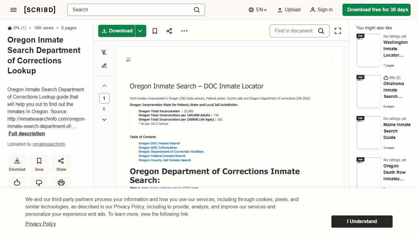 Oregon Inmate Search Department of Corrections Lookup PDF Oregon Total Institutions